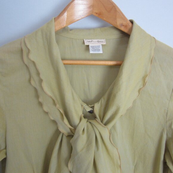 neesh by dar Womens Large Mustard Gold LS Cotton Blouse Shirt Ruffle Front L - Picture 6 of 12